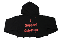 Load image into Gallery viewer, Black &quot;ONLY FANS&quot; Crop Top Hoodie