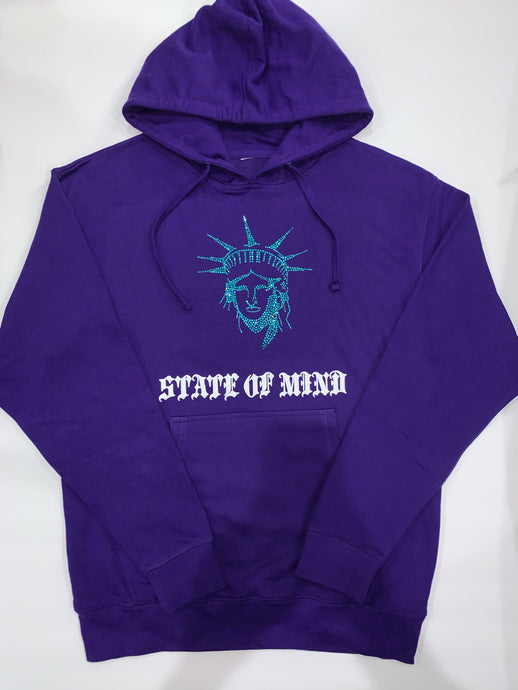 NY STATE OF MIND RHINESTONE + PUFF PRINT HOODIE “PURP” *SAMPLE* MEDIUM